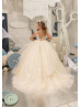 Ivory Glitter Lace Champagne Tulle Chic Flower Girl Dress